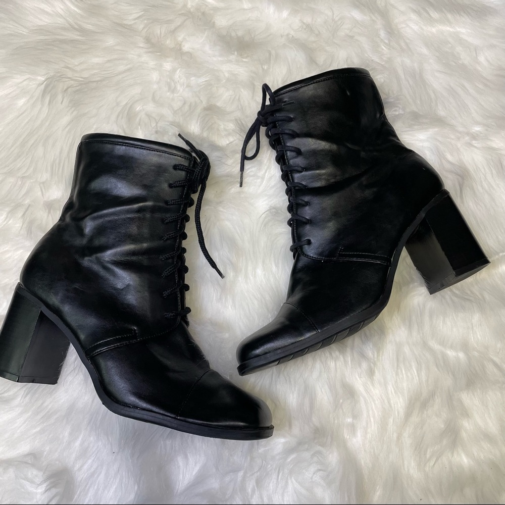 Square Toe Black Leather Boots
